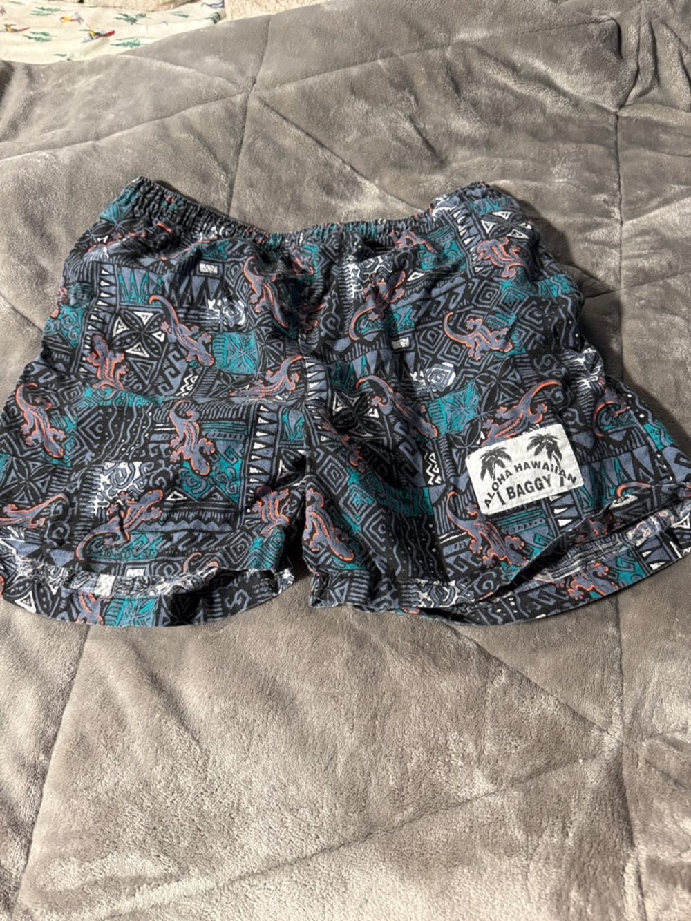 Aloha Hawaiian Baggy Men's Printed Swim Trunks - Teal, Black & Rust